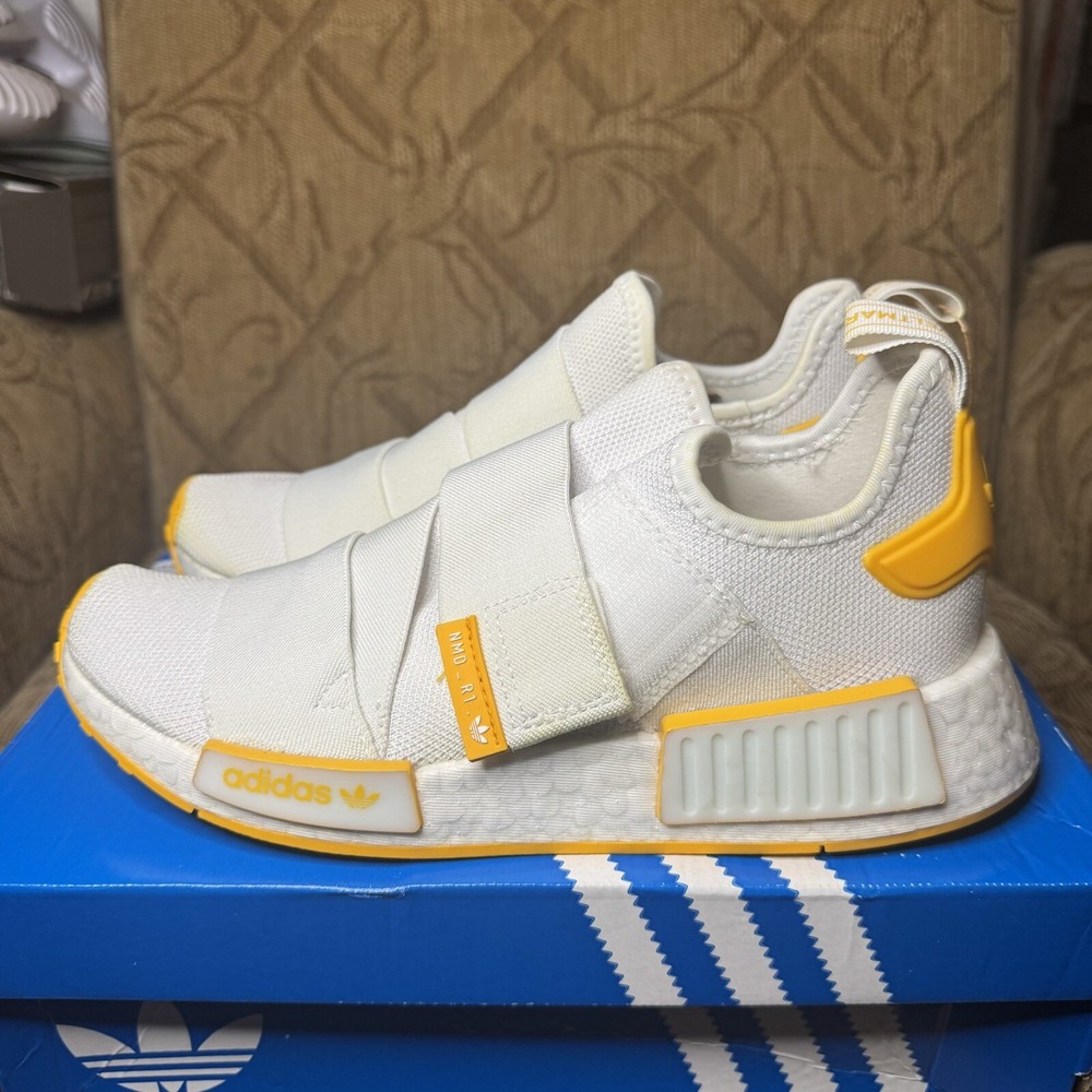 Adidas Originals NMD_R1 Strap Shoes WMN's-Cloud White / Collegiate Gold- Size:7
